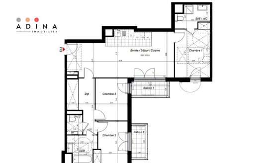 plan d'un appartement de 4 pièces à Châtenay-Malabry