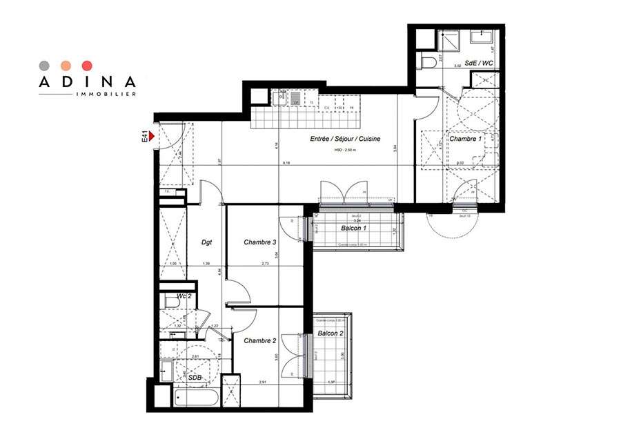 plan d'un appartement de 4 pièces à Châtenay-Malabry