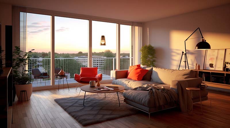 un intérieur d'appartement moderne mettant en valeur l'efficacité énergétique.4