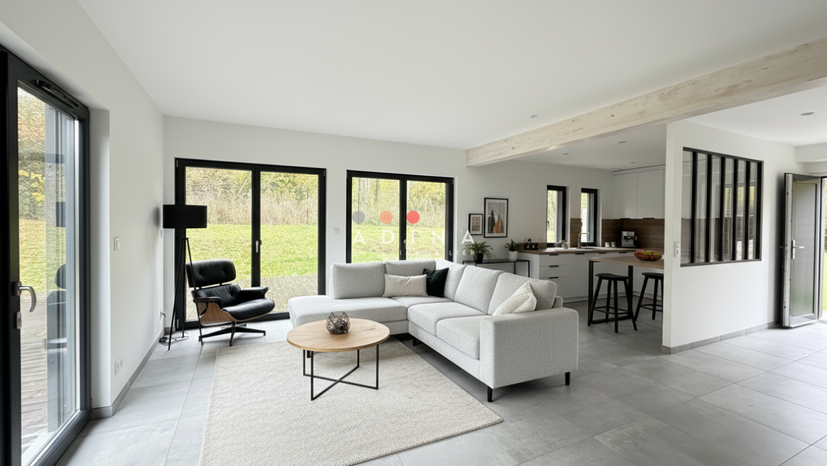 Salon moderne avec canapé gris au Plessis-Robinson.