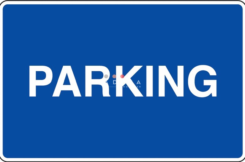 Panneau bleu indiquant un parking.