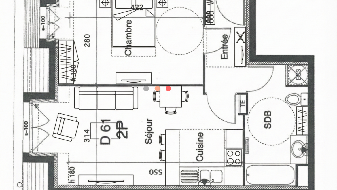 Plan d'un appartement 2 pièces à Le-Plessis-Robinson.