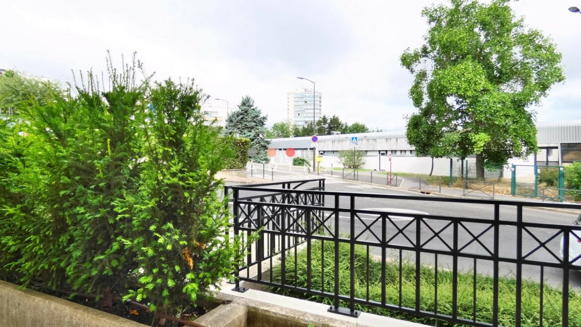 Vue d'une rue résidentielle à Le Plessis-Robinson avec arbustes et clôture.