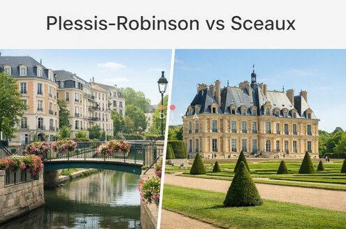 Image de bâtiments résidentiels et d'un pont fleuri à Le Plessis-Robinson.